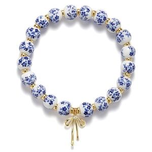 New! Ceramic Blue Gold Bow Bracelet